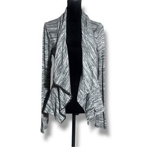 Maurices Gray and White Draped Open Front Lightweight Long Sleeve Cardigan